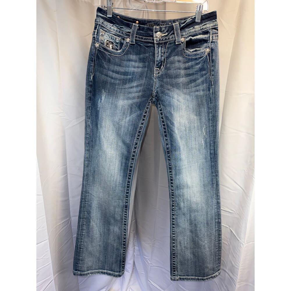 Miss Me Easy Boot Jeans Womens Size 29 Med Wash Embellished Western